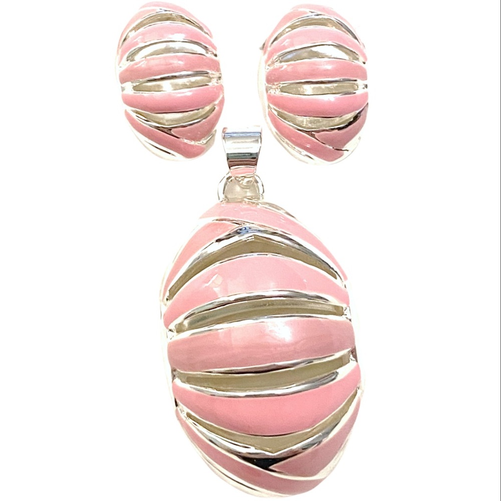 BEST Signed Pink Silver Necklace Earrings Set